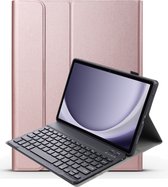 Hoes Geschikt voor Samsung Galaxy Tab A9 Hoes Toetsenbord Hoesje Keyboard Case Cover - Hoesje Geschikt voor Samsung Tab A9 Hoes Toetsenbord Case - Rosé goud