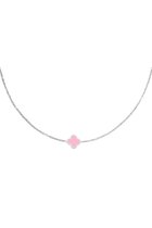 necklace - ketting - kleur zilver - roze klaver - geluk - stainless steel nikkel free- moederdag - valentijn - cadeau - kadotip - laatste - pink