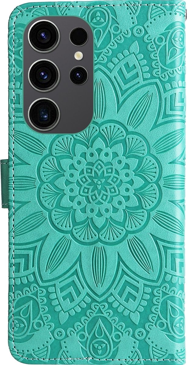 Mobigear Telefoonhoesje geschikt voor Samsung Galaxy S24 Ultra Hoesje | Mobigear Sunflower Bookcase Portemonnee | Pasjeshouder voor 3 Pasjes | Telefoonhoesje voor Pinpas / OV Kaart / Rijbewijs - Groen