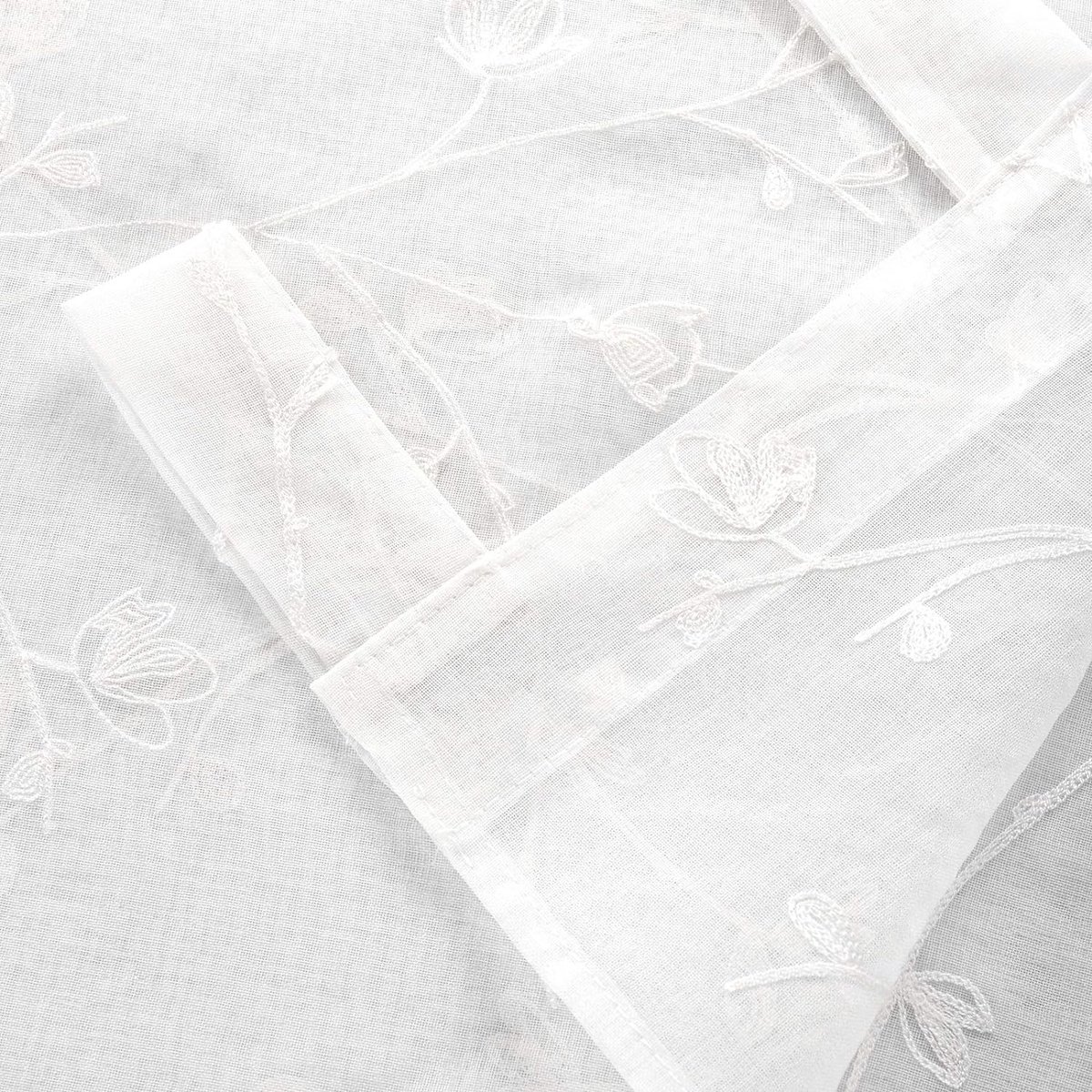 2 set van 2 transparante gordijnen, geborduurde bloemen, met lussen, linnenlook, dubbelpak gordijnwinkels, raamgordijn, decoratief gordijn v