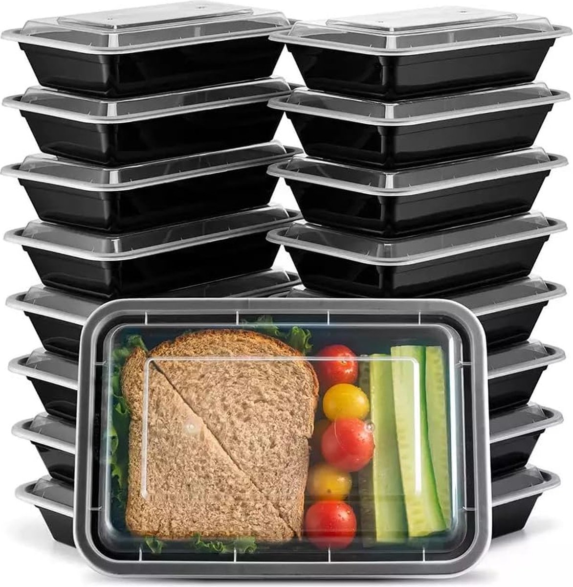 FUZON | Plastic maaltijdbereidingscontainers met 1 compartiment - Herbruikbare BPA-vrije voedselcontainers met luchtdichte deksels - Magnetronbestendig, vriezer en vaatwasserbestendig. (10 Stuks per verpakking, 946ML).