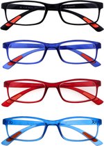 Amazotti Milano Leesbrillen Sterkte +2.00 - Set van 3+1 Extra - Zwart, Blauw, Rood - Leesbril voor Heren en Dames