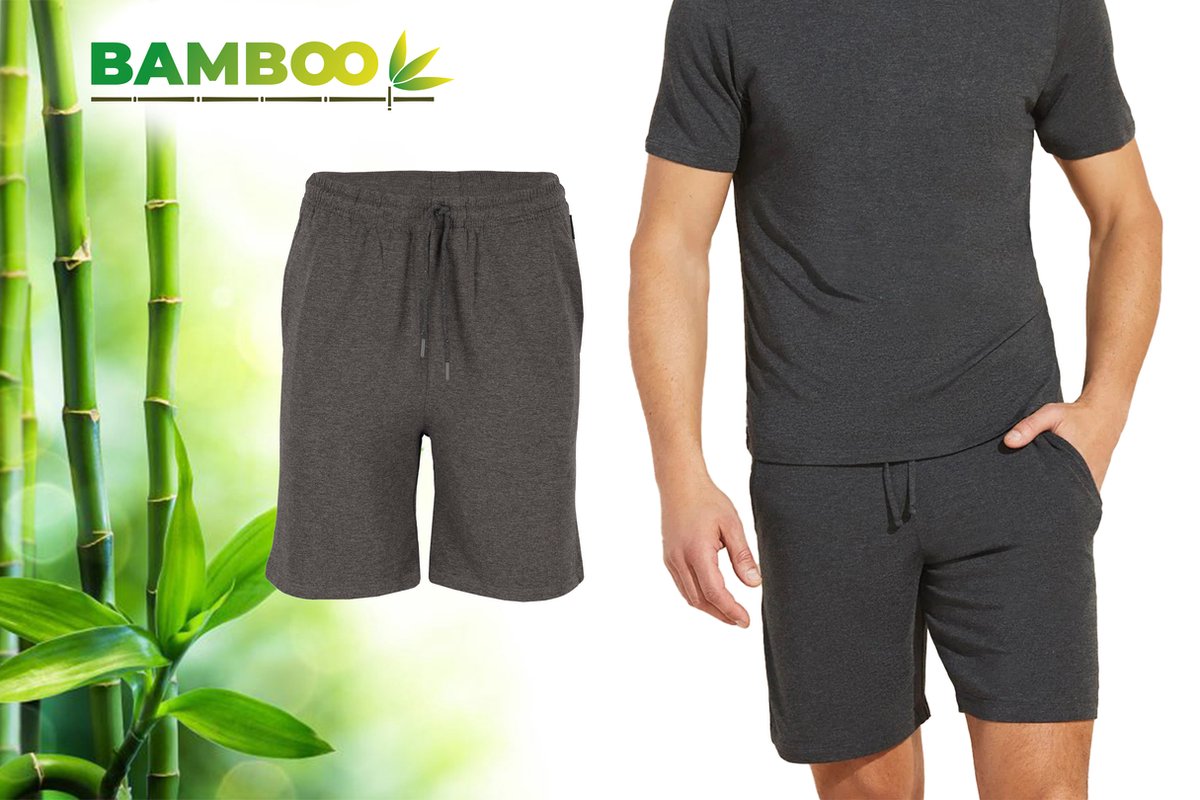 Bamboe Pyjama Short Heren - Antraciet - Maat XXL - Korte Pyamabroek Heren - Pyama Heren Volwassenen