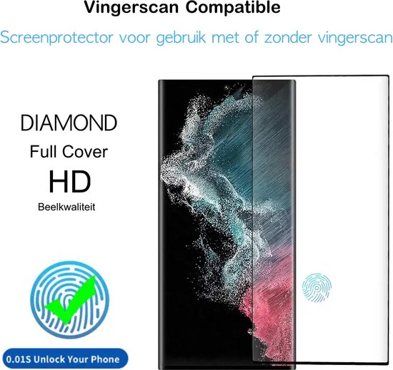 Protecteur d'écran adapté pour Samsung S22 Plus - Verre de protection Compatible les empreintes digitales Fingerscan - Tempered Glass Samsung Galaxy S22Plus Film de protection d'écran Full Cover - À utiliser avec Fingerscan