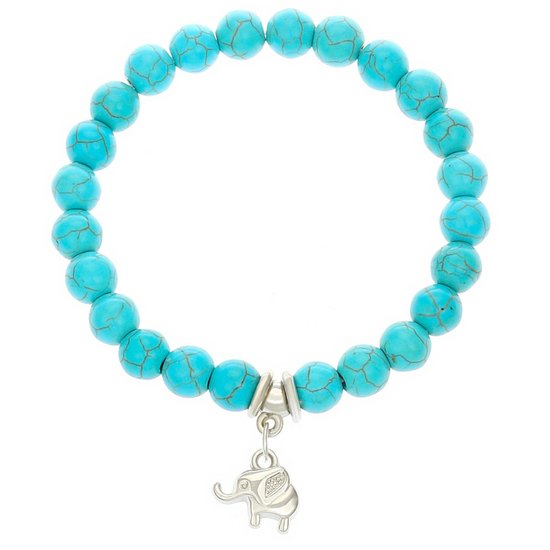 Fako Bijoux® - Bracelet - Perles Turquoise - Éléphant - 8mm