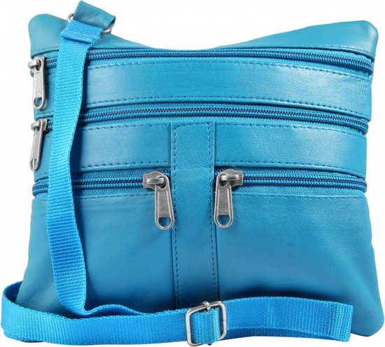 Steinmeister klein lederen handtasje 18 x 20 cm. lichtblauw