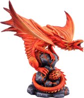 Beeld Vuurdraak - Fire Dragon - Oranjerood - Anne Stokes - Fantasy Homedeco - 29x23,5cm