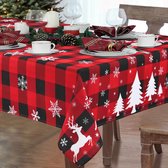 Tafelkleed voor Kerstmis, afwasbaar, vuilafstotend, lotuseffect, rood en zwart, geruit, tafellinnen, kerstboom, tafeldecoratie voor keuken, feestdag, feest, 152 x 213 cm