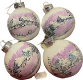 4 Boules de Noël peintes à la main dans le style de Bob Ross, couleur blanc/lilas