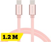 Swissten USB-C naar USB-C kabel voor o.a. Samsung, Apple iPhone 15 & iPad - 1.2M - Roze