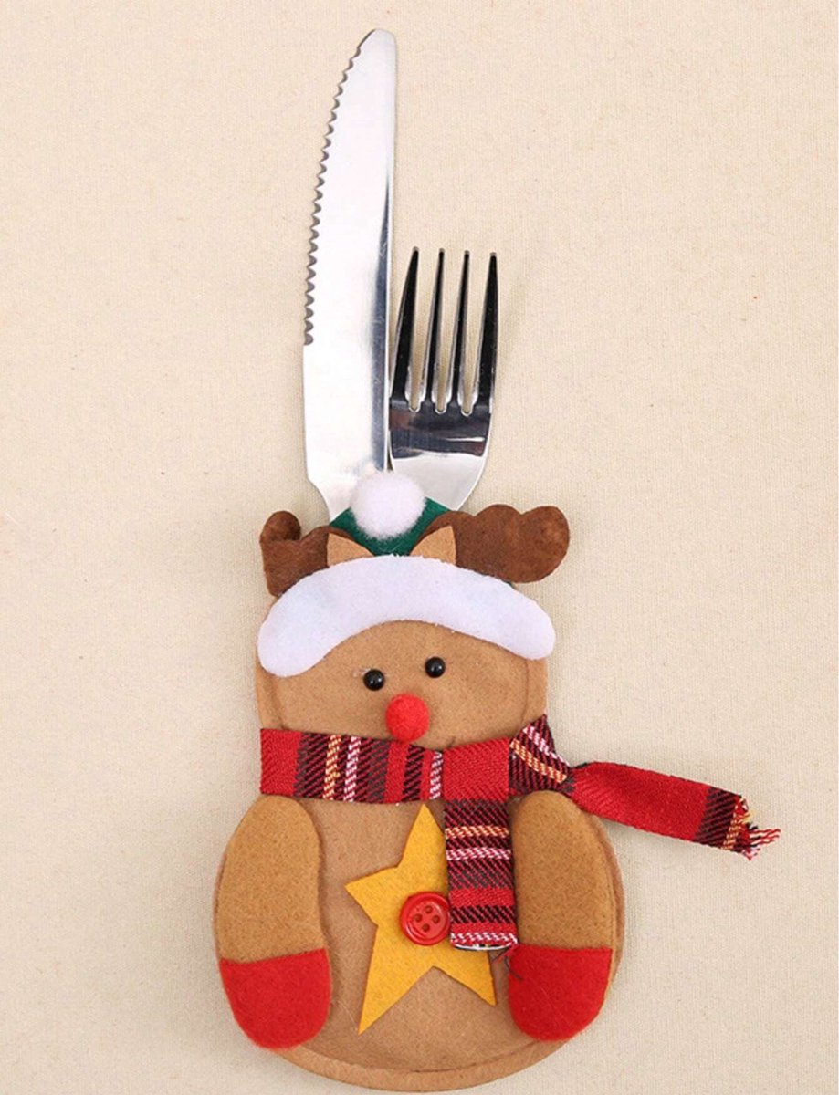 Kerst Bestekhouder - Kerst Kerstdecoratie - Tafel Bestek - Zakjes Kerstdiner - Rendier– 1 Stuk