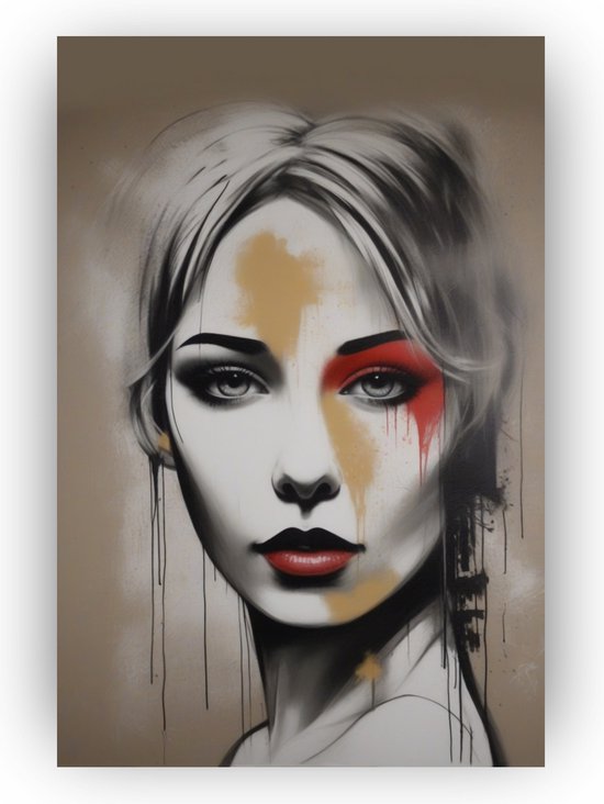 Vrouw Banksy stijl - Vrouwen schilderijen woonkamer - Banksy art - Banksy schilderij - Vrouw canvas - Schilderijen & posters - 50 x 70 cm 18mm