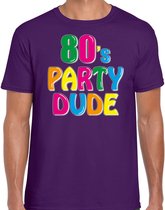 Bellatio Decorations Disco t-shirt heren - 80's party dude - paars - jaren 80 - carnaval/foute party M