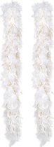 Boland Carnaval verkleed boa met veren - 2x - wit/goud - 180 cm - 50 gram - Glitter and Glamour