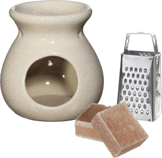 Ideas4seasons Amberblokjes/geurblokjes cadeauset - sandelhout - inclusief geurbrander en mini rasp
