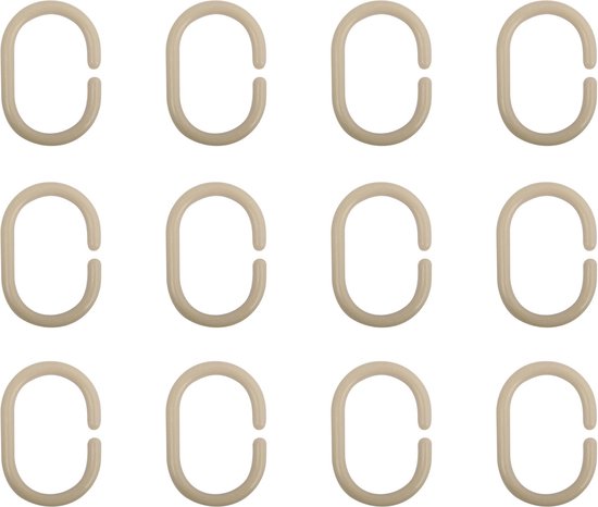 MSV Douchegordijn ophang ringen - kunststof - beige - 24x stuks - 4 x 6 cm - universeel model