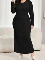 Sexy corrigerende warme geplisseerde stretch trui jurk zwart lang plus size grote maat 2XL EU 46/48