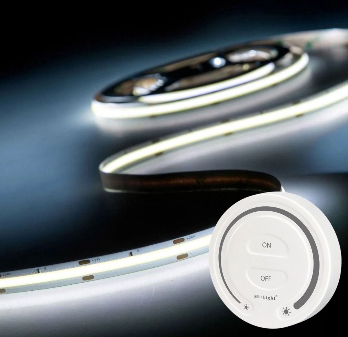 LED Strip COB - 10 Meter - Complete Set - 6000k - Koud Wit - 24V - 480LED/m - Met Draadloze Mi-Light(MiBoxer) Touch Wandbediening(Wit)