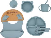 Deugenietje - Kinderservies set - Pastel Blauw - Baby en Peuter- BPA vrij - vaatwasmachinebestendig - siliconen