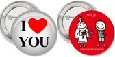 Button set huwelijksaanzoek 2-delig - huwelijk - aanzoek - button - will you marry me - i love you