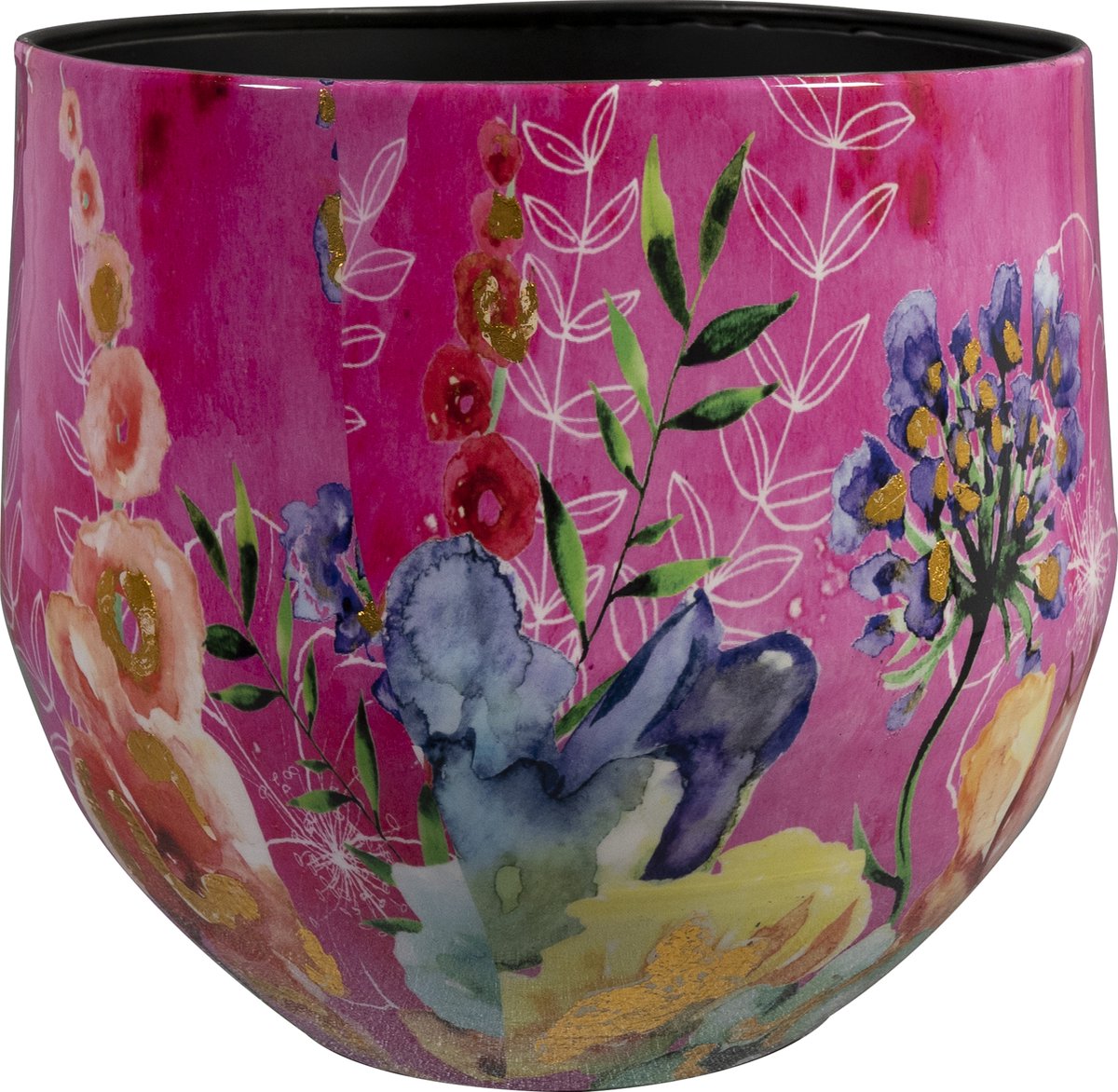 TS Collection - Bloempot Fiesta fuchsia - 24x21 - Metaal & Epoxy - Exclusieve woonitems voor binnen - Handgemaakt - Unieke print - Designed by Lammie