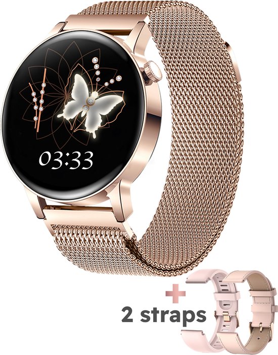 Bizoule Smartwatch ClassyPro - Smartwatch Dames & Heren Rosé-Goud - HD Touchscreen - Stappenteller Horloge - Bloeddrukmeter - Android en iOS
