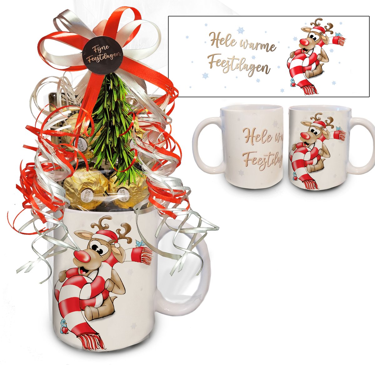 Kerst Mok - Warme feestdagen - Rudolph the Red Nose Rendier met Ferrero Rocher - Feestdagen Cadeau