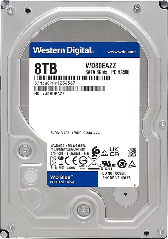 HDD SATA Western Digital 8 To WD Blue 3,5 pouces - 5640 tr/min - 6 Gb/s -  128 Mo de