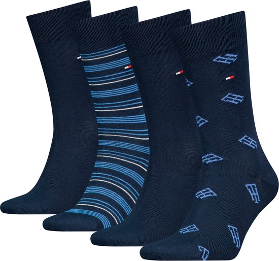 Tommy Hilfiger giftbox 4P sokken monogram stripe blauw - 39-42