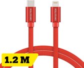 Swissten Lightning naar USB-C Kabel - 1.2M - Gevlochten kabel voor iPhone 7/8/X/11/12/13/14 - Rood