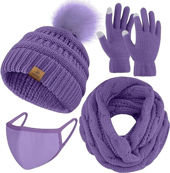 YCBMINGCAN Gebreide muts, sjaal, handschoenen, damesfleece, koudebestendig, warmhoudend, driedelige set blauwe mutsen, GY1., One size