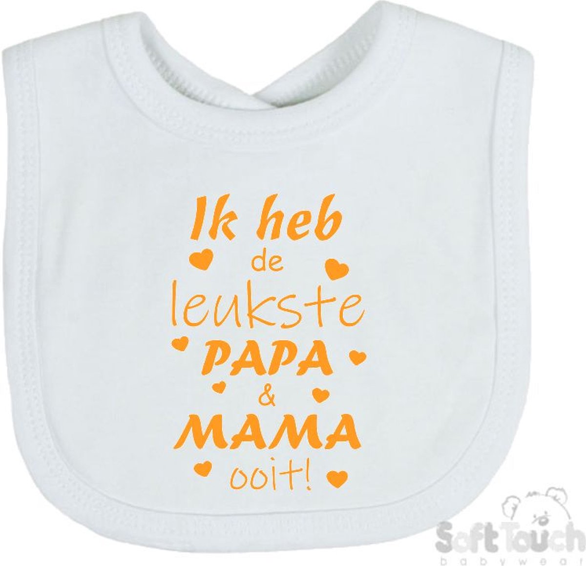 Goedkoopste Soft Touch Slabber Slabbetje Slab Ik heb de leukste papa & mama ooit! Unisex Katoen Wit/mosterd Maat 33x22 Cm