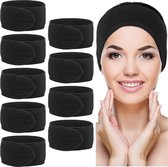 Belle Vous 10 Pack of Black Spa Facial Headbands - Non-Slip Makeup Wrap Headband - Adjustable Face and Shower Terry Cloth - Towel to Protect Hair and Head for Washing, Yoga, Baths and Sport