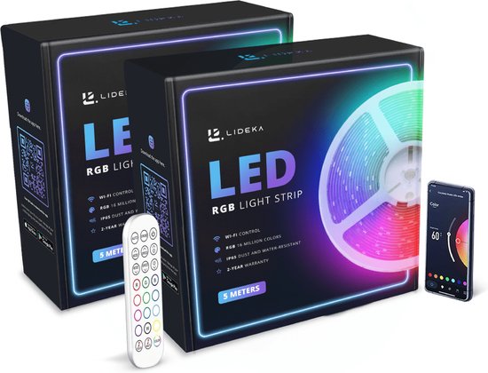 Lideka - Bande Lumineuse LED - Paquet De 10 + 5 Mètres - Incl. app - RVB - Pour plafond et salle de bain
