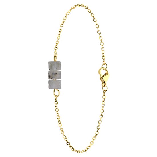 Lucardi Dames Stalen goldplated armband met glitter steen - Armband - Staal - Goudkleurig - 20 cm