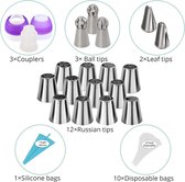 Cake Piping Nozzles, 31 Stks Russische Piping nozzles Set, Herbruikbare Siliconen Piping Bags Tips, Icing Nozzles Cake Decorating Tips 3 Mond Adapters Meer Bakken Accessoires voor Cake DIY