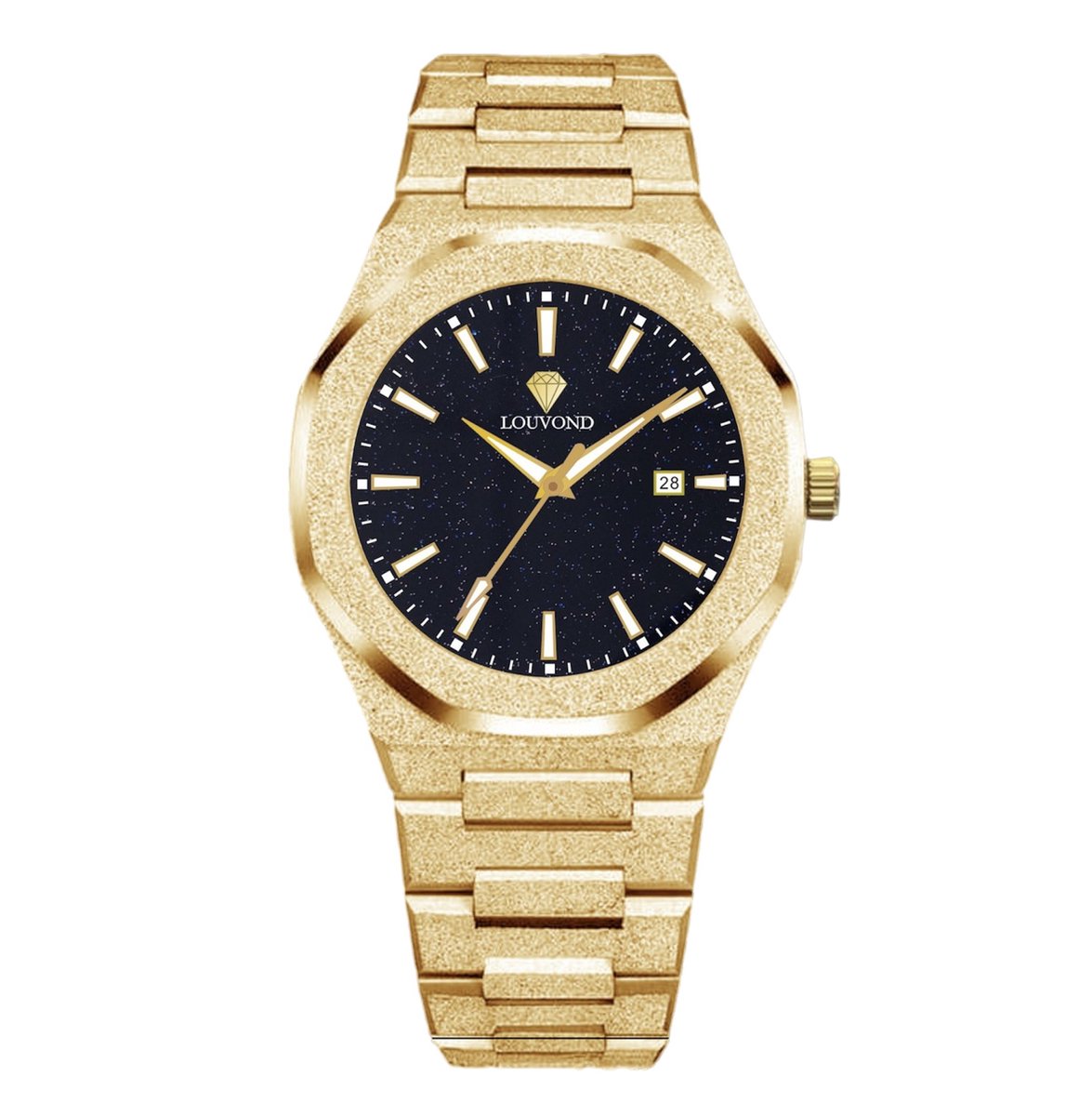 Louvond - Classique Frosted Gold - Luxe mannen horloge - Polshorloge - Heren horloge - Horloge mannen - 40MM - Roestvrij staal - Saffierglas - Waterdicht - Ultra dun