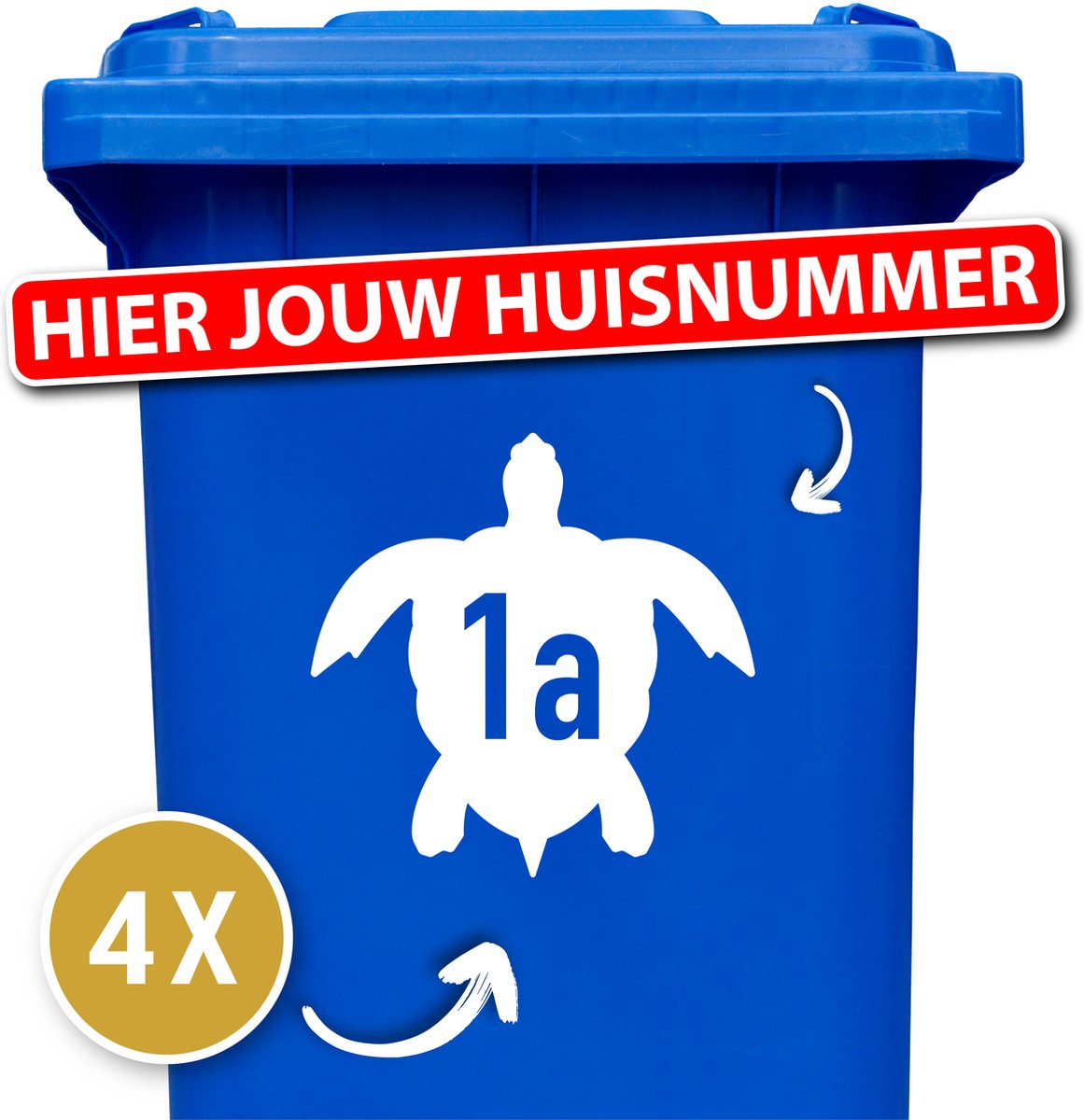 Waterschildpad - Container sticker - Kliko Sticker - 4 Stuks - Wit - Stickers volwassenen - Container stickers - sticker - stickers - schilpad - cadeau - geschenk - klikostickers