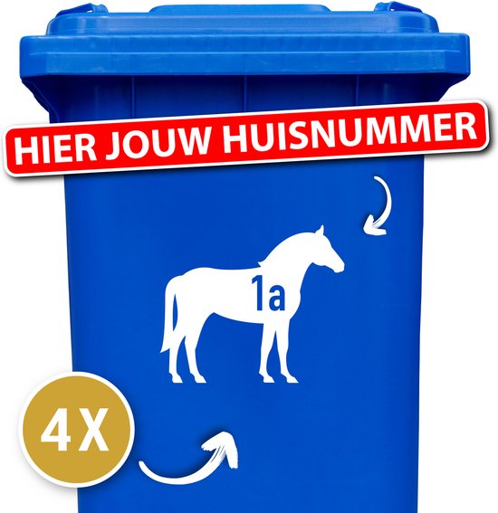 Container sticker - Container Sticker Huisnummer - Variant: Paard staand - Kleur: Wit - Aantal: 4 Stuks - Stickers volwassenen - Cijfer stickers - Container stickers - sticker - stickers