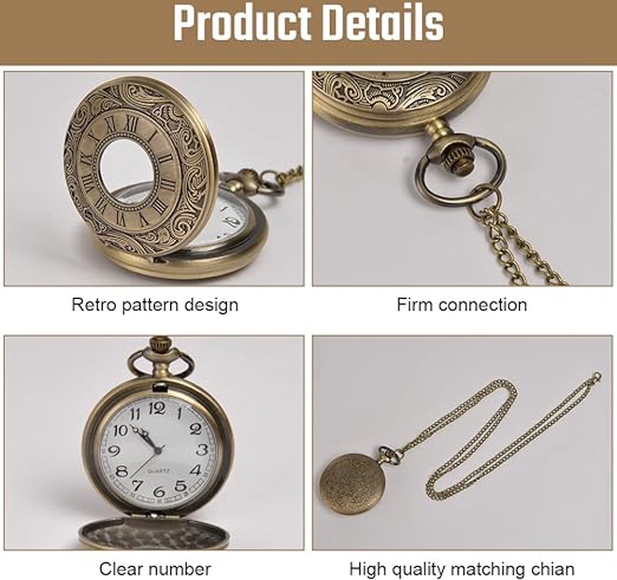 Tiong Montre De Poche Classique À Quartz En Acier Lisse Avec Chaîne