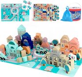 Houten Bouwstenen Kinderen 133 Stuks Stadsbouw Stapelen Speelgoed met Alfabet Nummer Leerset voor 3-6 Jaar Oude Jongens Meisjes