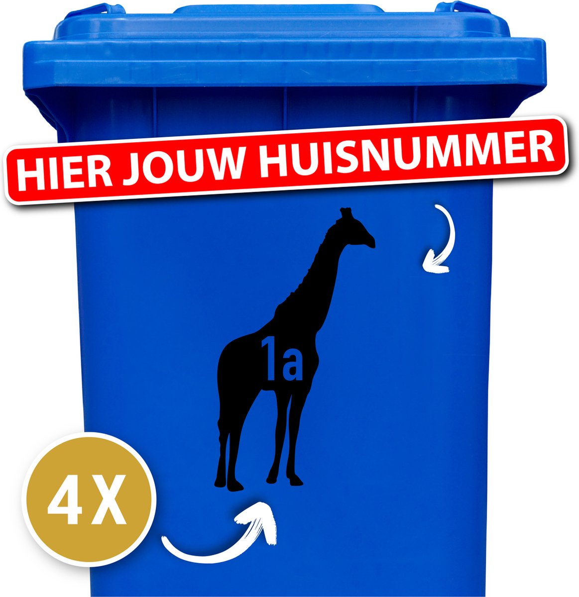 Container sticker - Container Sticker Huisnummer - Variant: Giraf - Kleur: Zwart - Aantal: 4 Stuks - Stickers volwassenen - Cijfer stickers - Container stickers - sticker - stickers