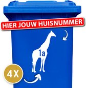 Container sticker - Container Sticker Huisnummer - Variant: Giraf - Kleur: Wit - Aantal: 4 Stuks - Stickers volwassenen - Cijfer stickers - Container stickers - sticker - stickers