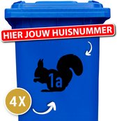 Container sticker Eekhoorn met Huisnummer 4 Stuks - 20 x 15,5 cm - Zwart - Klikostickers - 12345678910 - Stickers - Cadeau