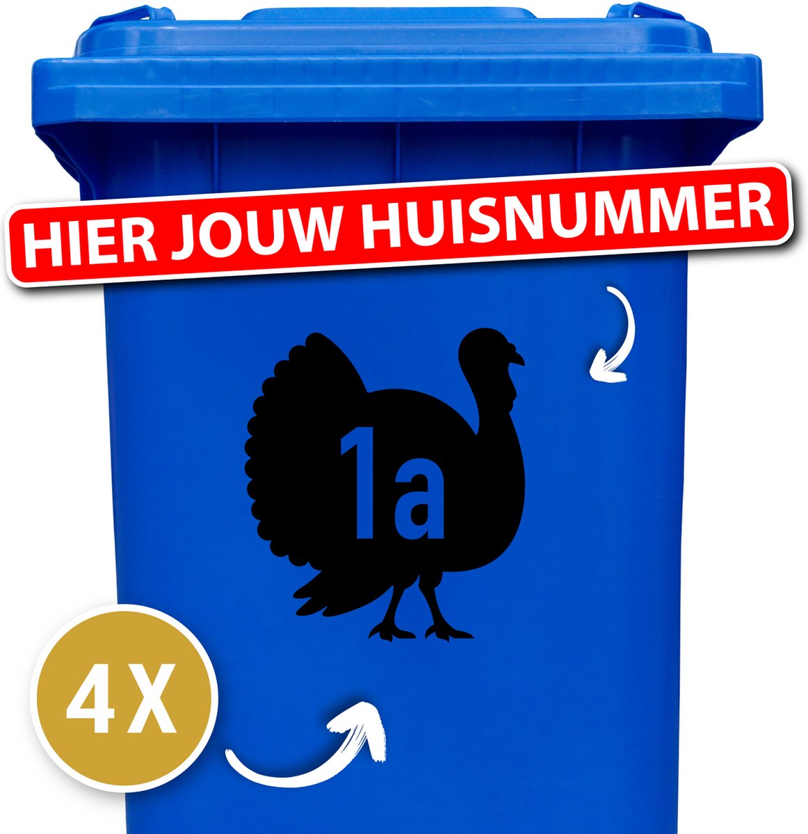 Kalkoen - Container sticker - Container Sticker Huisnummer - Zwart - 4 Stuks - Stickers volwassenen - Cijfer stickers - Klikostickers - stickers - 12345678910 - cadeau