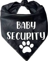 Honden bandana Baby Security zwart met witte tekst en honden pootjes - hond - bandana - security - baby - zwanger - geboorte - huisdier