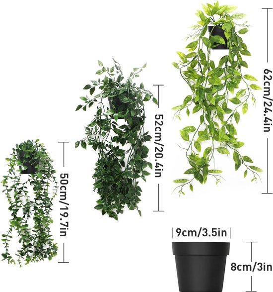 Plantes Artificielles Suspendues avec Pots, 3 Pièces Plante