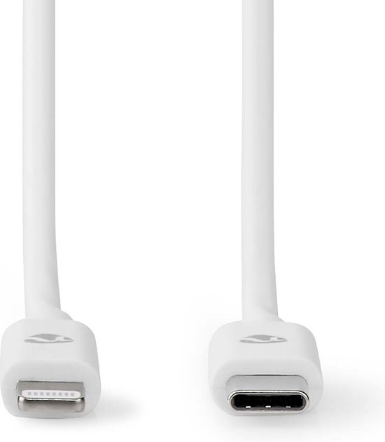Nedis Lightning Kabel - USB 2.0 - Apple Lightning 8-Pins - USB-C Male - 480 Mbps - Vernikkeld - 1.00 m - Rond - PVC - Wit - Label