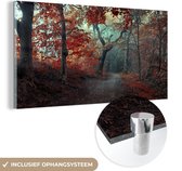 MuchoWow® Glasschilderij 120x60 cm - Schilderij acrylglas - Bospad - Bomen - Pad door Bos - Herfst - Foto op glas - Schilderijen