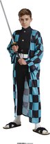 Guirca - Ninja & Samurai Kostuum - Demonenjager Mr Kamado - Jongen - Blauw, Zwart - Maat 176 - Carnavalskleding - Verkleedkleding